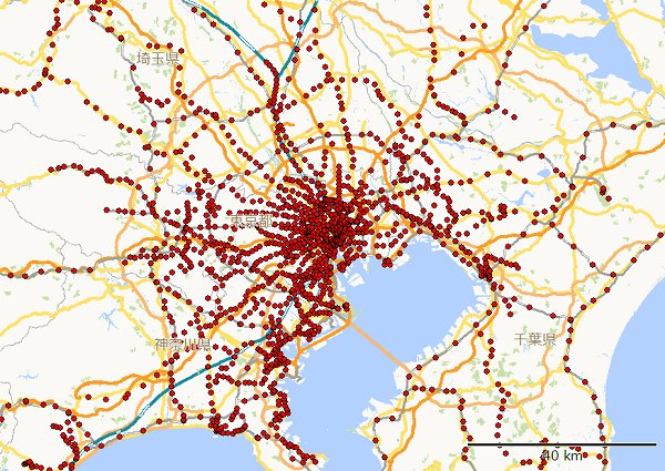 首都圏1都3県の駅分布