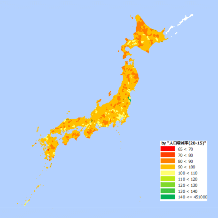 市区町村別　人口数増減率マップ