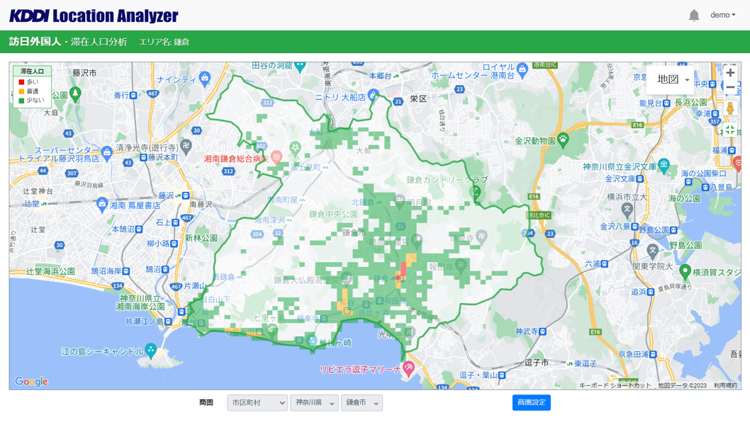 ヒートマップ拡大図：行政界指定の例