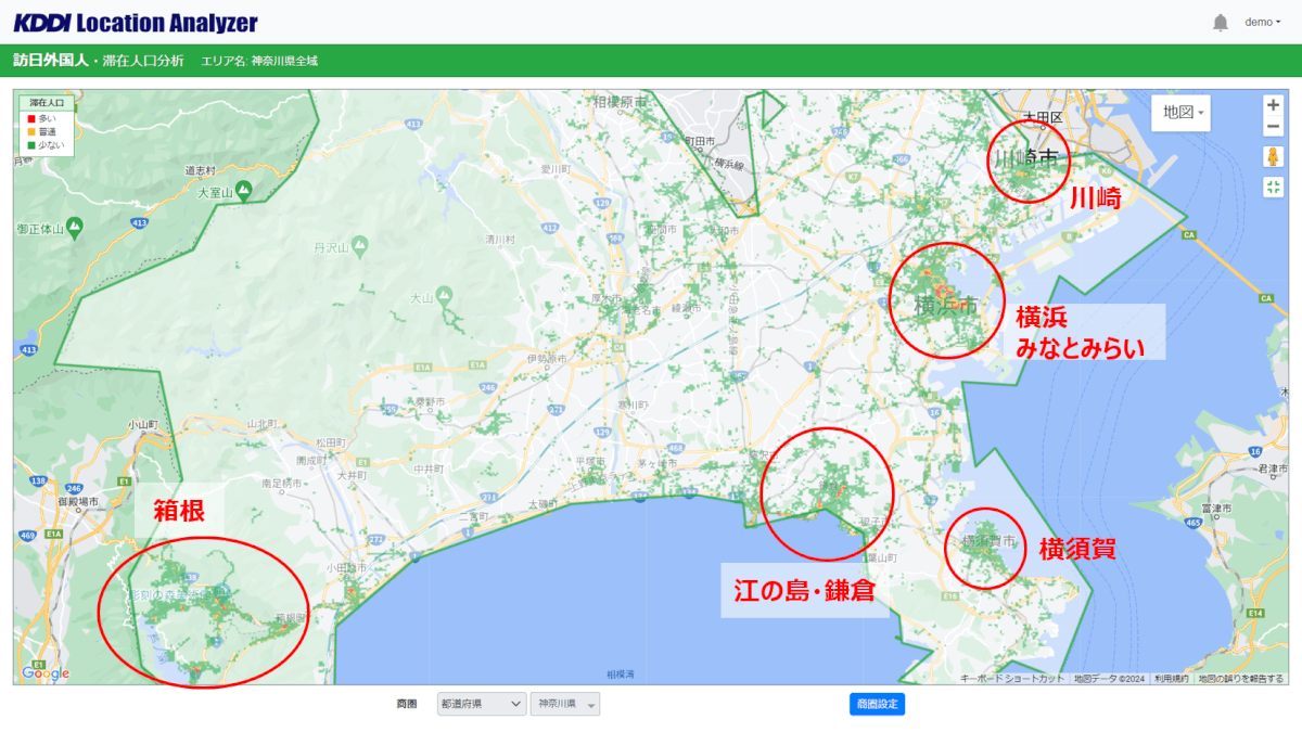 ヒートマップ拡大図（神奈川県全域）
