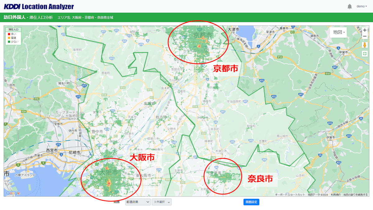 ヒートマップ拡大図@大阪府/京都府/奈良県全域