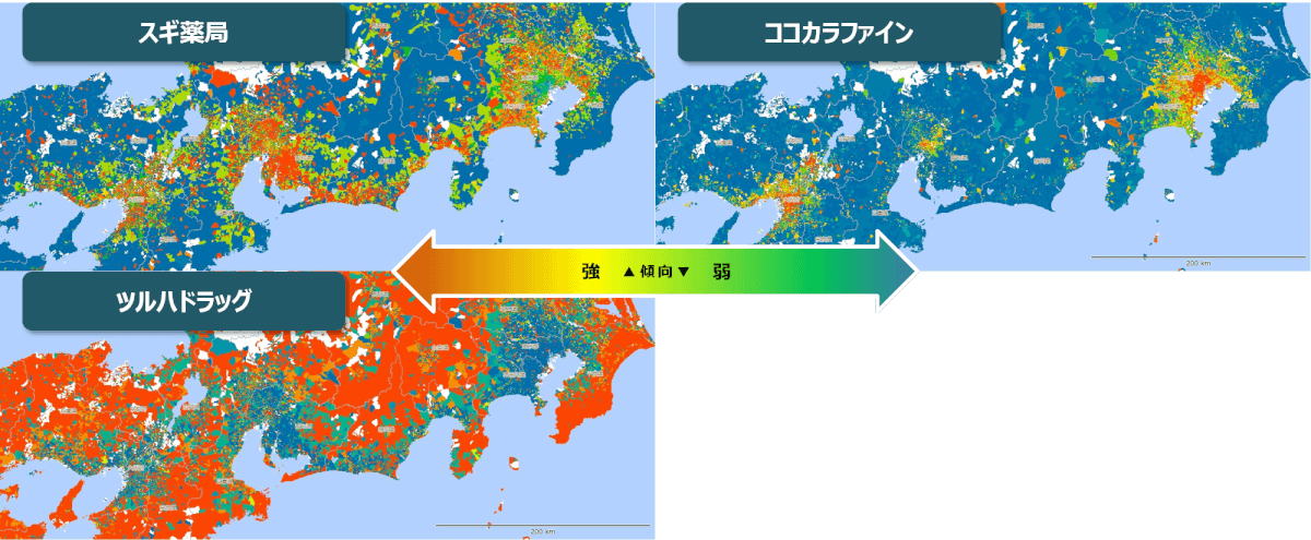 ドラッグストアのリテールメディア接触頻度の傾向を地図上に可視化