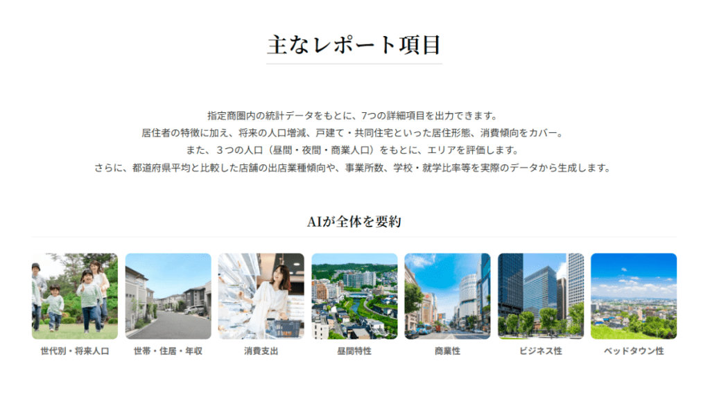 商圏レポートAIのレポート項目