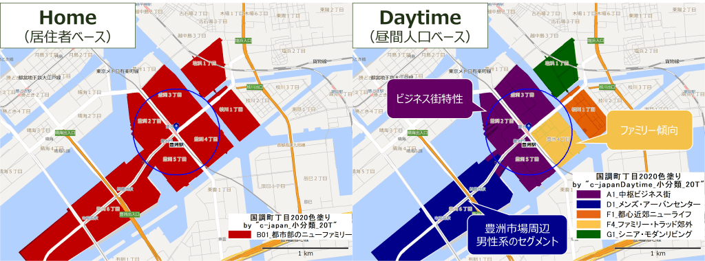 豊洲エリアの居住者・来街者分析イメージ