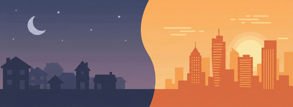 「夜(住む場所)」から「昼(活動する場所)」への視点転換イメージ