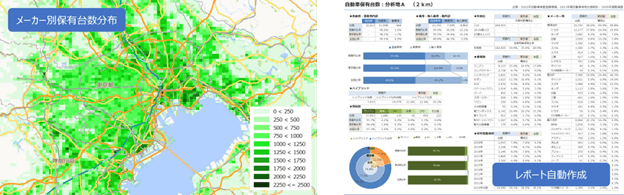 車種やメーカー別の保有率を地図上やレポートで詳細に把握できる「自動車保有台数データ」