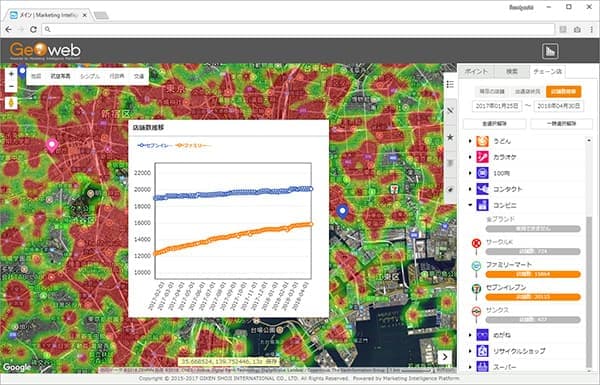 競合チェーン店舗の位置や出退店を把握